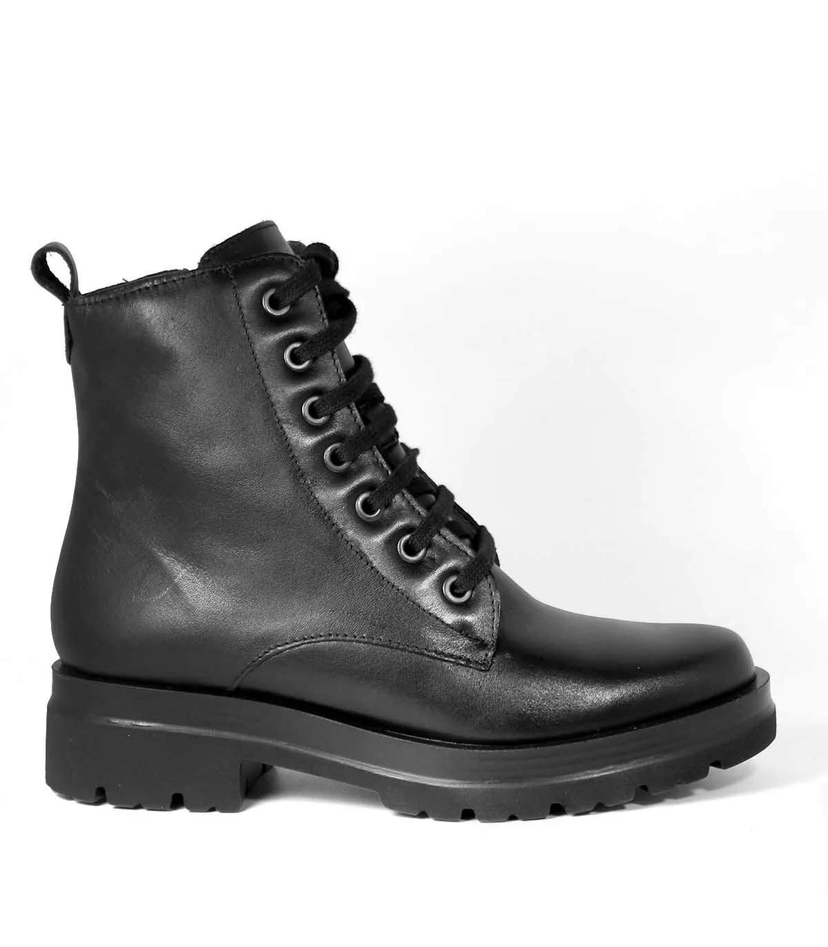 Black Leather Military Boots 5366