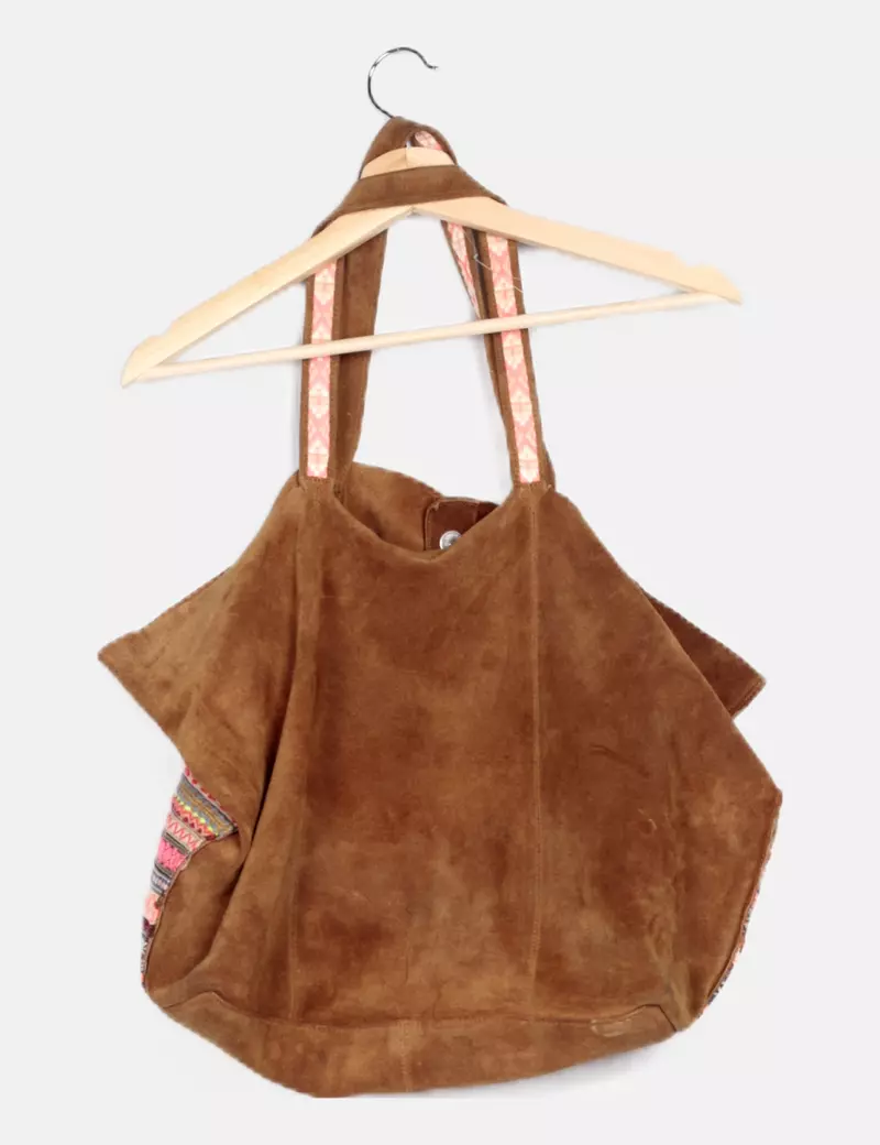Brown Suede Mixed No-Name Tote Bag