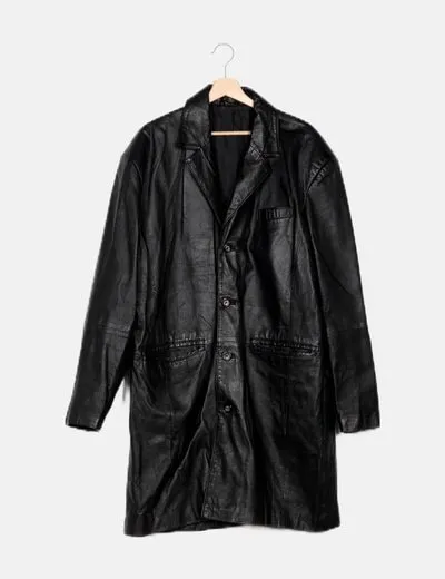 C&A Black Leather Trench Coat