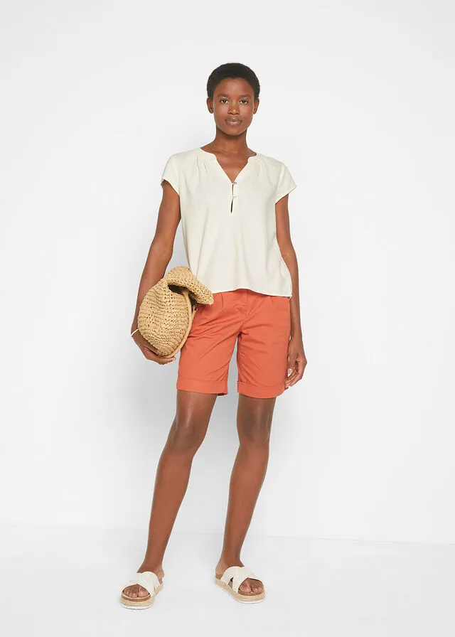 Cream Linen Blouse with Half Sleeve