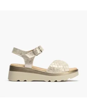 Gold Women's Platform Sandal with Combined Leather