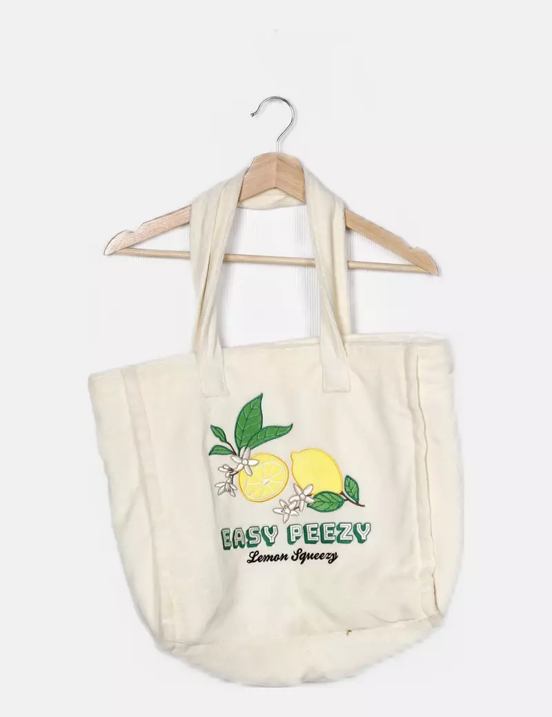 H&M White Printed Tote