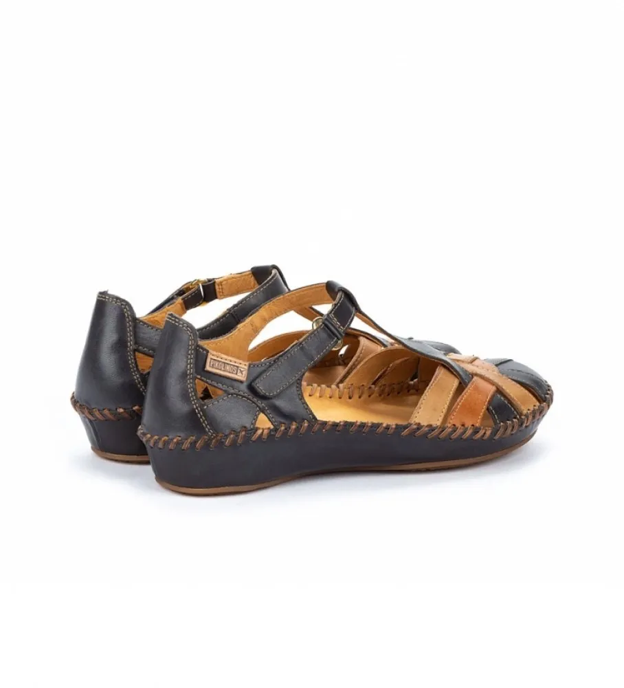P. Vallarta Navy Leather Sandals