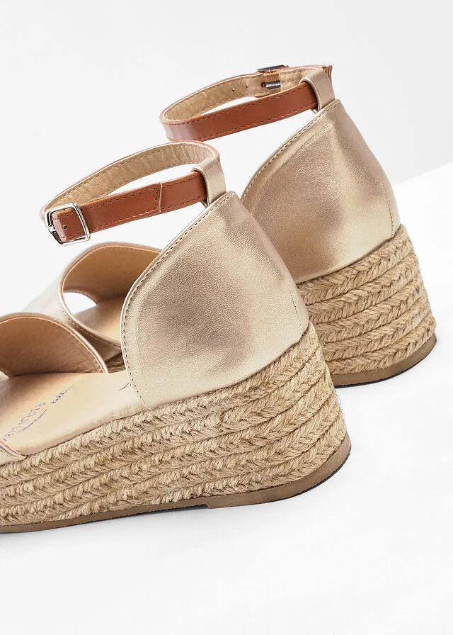 Platform Sandals Gold-Cognac