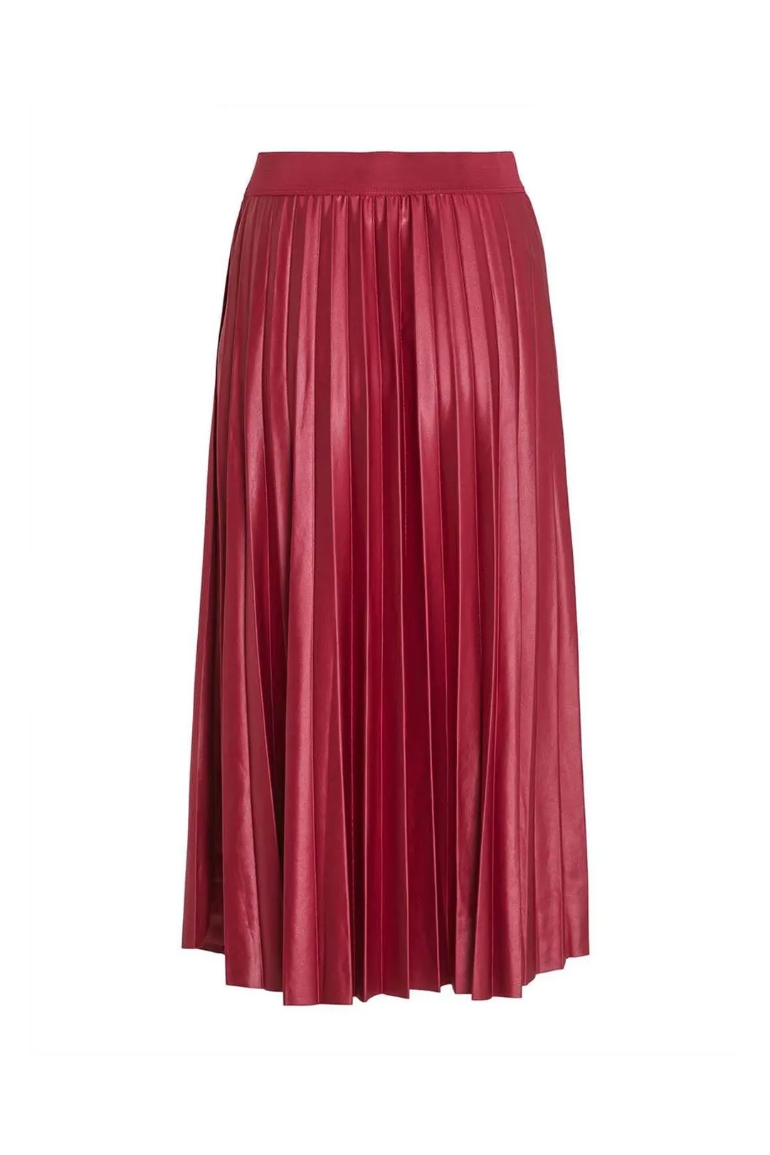 Pleated Wine Red Midi Skirt