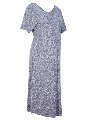 Sustainable viscose maternity midi dress Maternity dress in indigo with floral print