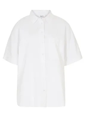 White Linen Loose-Fit Half Sleeve Blouse