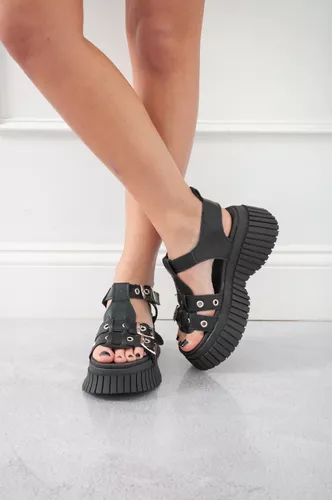 Women's Platform Sandals with Adjustable Ankle Strap and Buckle Art-820.
